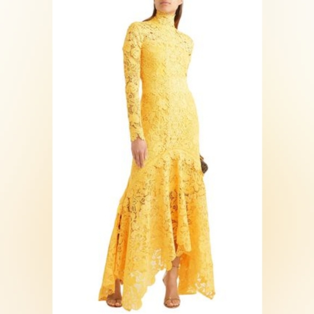Yellow Costarellos Lace Gown